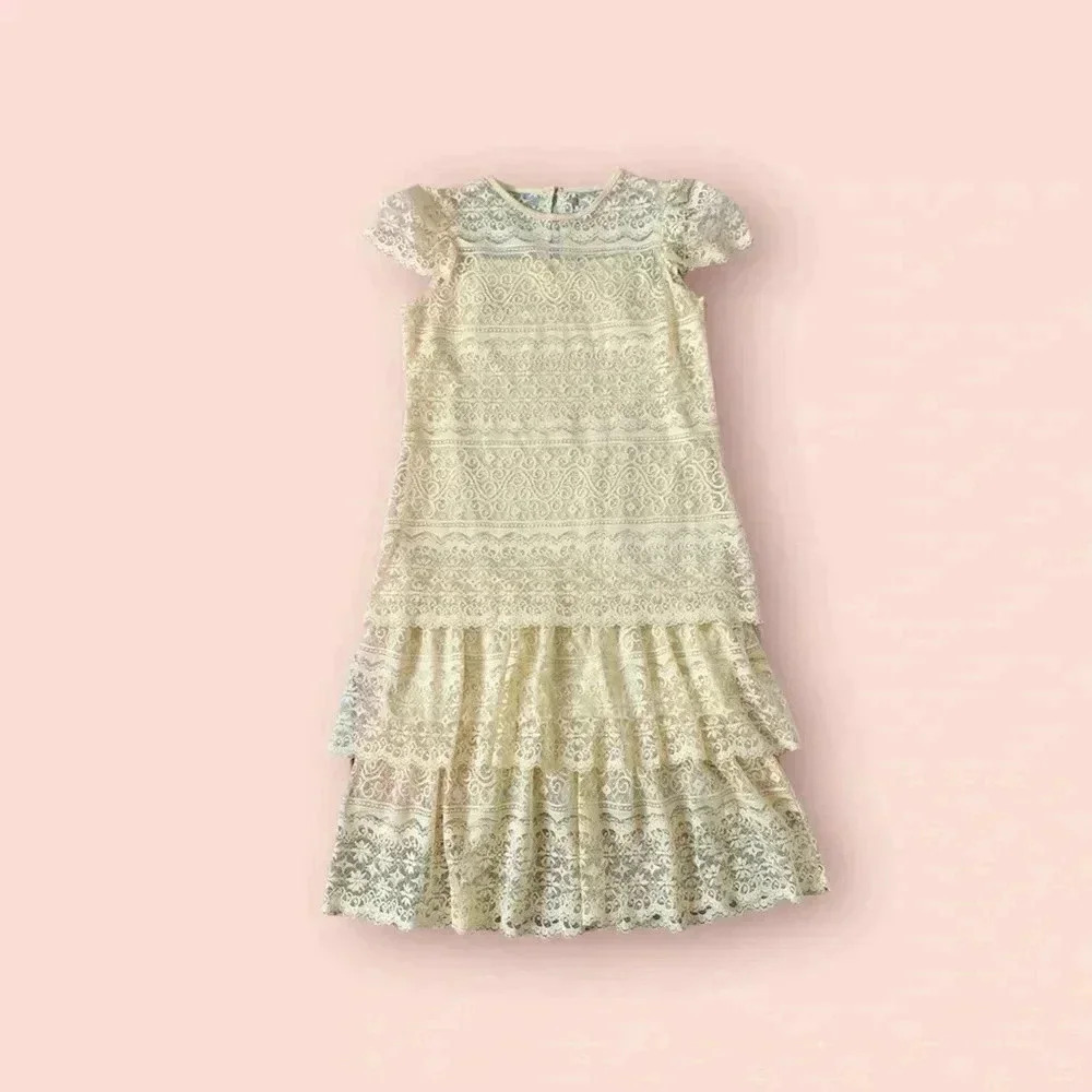 Vintage two piece yellow lace dress
